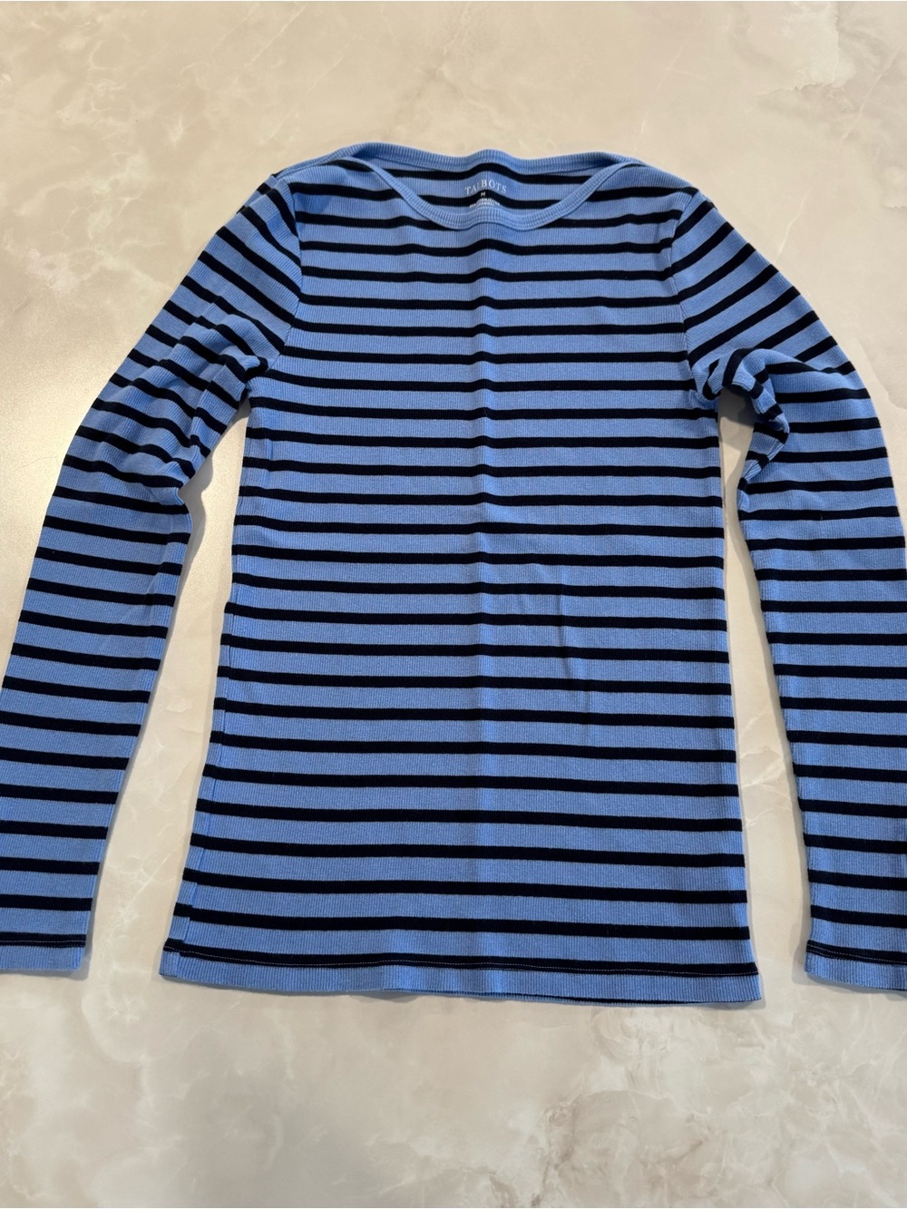Talbots Blue and Black Striped Long Sleeve Tee